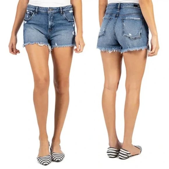 Kut from the Kloth Jane High Waist Distressed Fray Hem Denim Shorts Size: 2 NWT - Picture 12 of 12